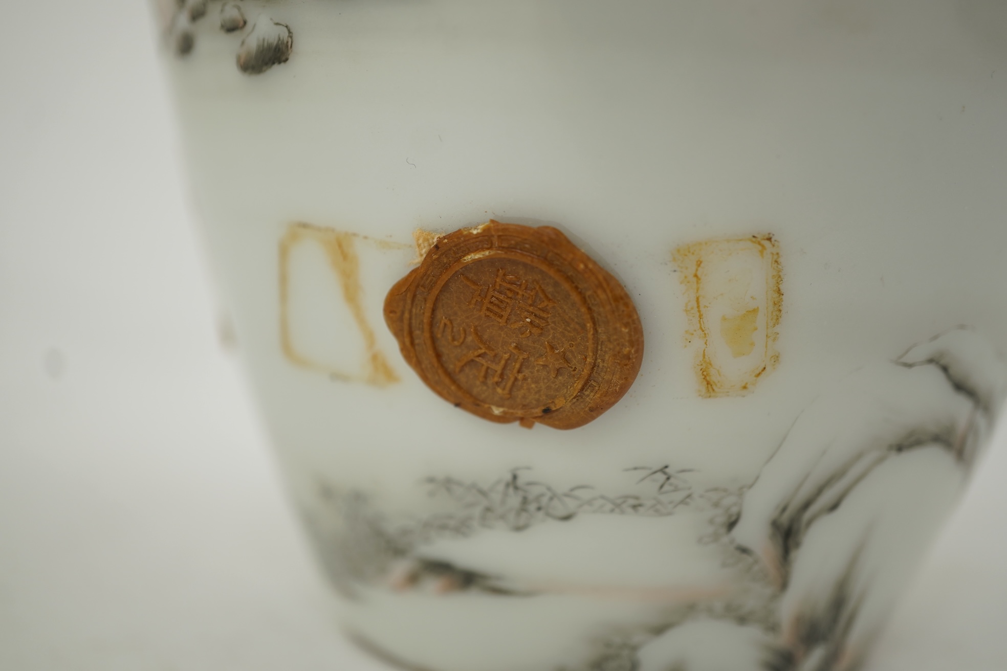 A Chinese inscribed enamelled porcelain ‘Winter landscape’ vase, Qianlong four character mark but Republic period